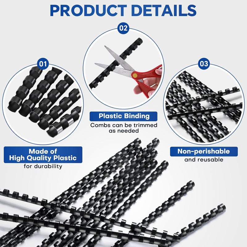 MYFULLY 100 Pack 19 Ring Plastic Comb Binding Spines | 1/4 Inch Diameter, 20 Sheet Capacity, Letter Size, Black Binding Comb (1/4" (20 Sheet Capacity)) - Image 4